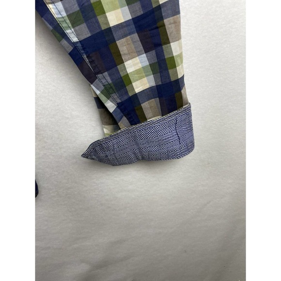 Tasso Elba Button Up Shirt Mens Plaid Long Sleeve Reverse Cuff XL 17”-17.5” - Picture 3 of 5